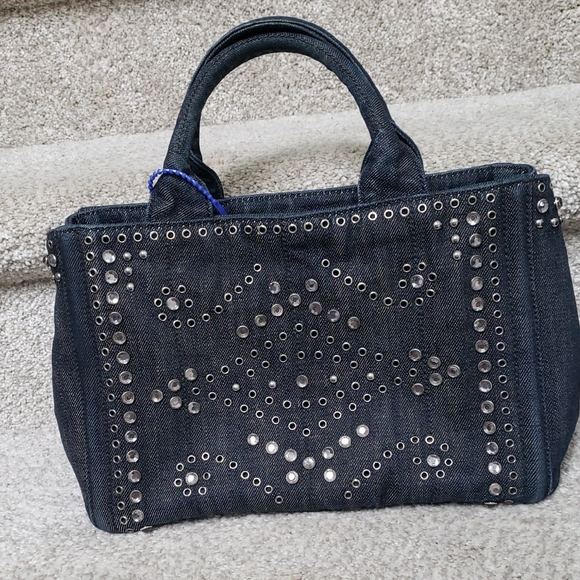 Prada Studded Denim Handbag - Picture 1 of 9